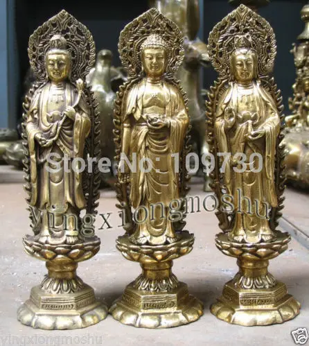 

001748 3 pcs set Buddhist Trinity Buddha bronze Oblation Pray statue