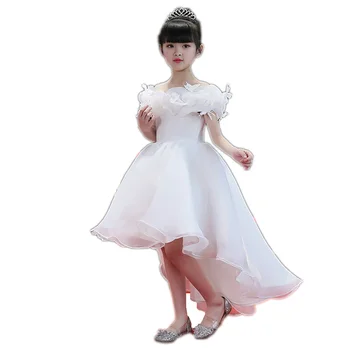 

Children Elegant White Color Kids Girls Shoulderless Birthday Wedding Party Tailing Dress Baby Children Ball Gown Dresses E121