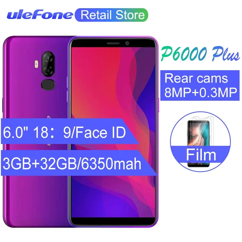 Смартфон Ulefone P6000 Plus 4G Android 9 0 6350mAh 6 &quot18:9 MT6739 Ouad Core 3GB 32GB 13MP сканер отпечатков