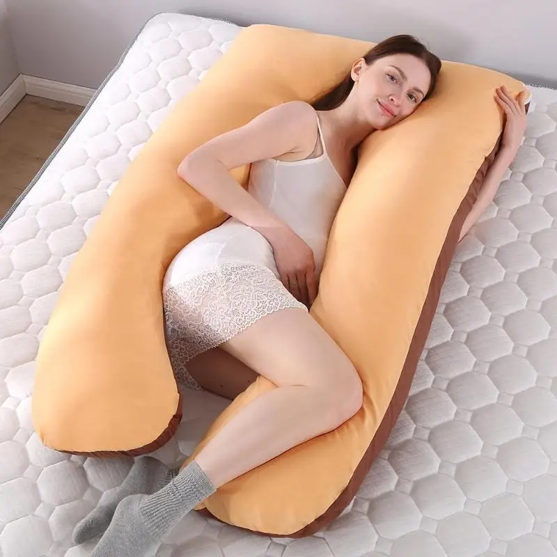 U-образная Подушка для беременных женщин, подушка из хлопка, многофункциональная, двойная, боковая, моющаяся