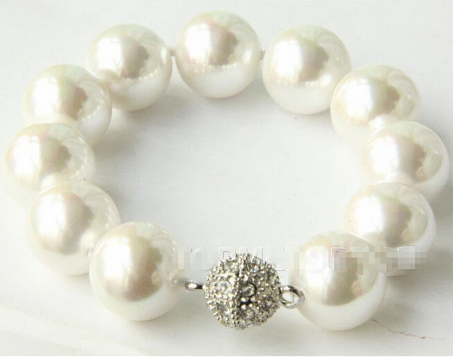 

Hot sellNice 16mm round white shell pearls bracelet -Bridal jewelry free shipping