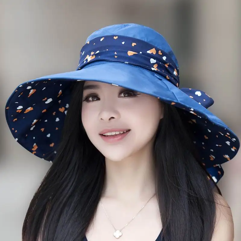 قبعة كبيرة أسنانها للطي مزدوجة تواجه الشمس أشعة الشمس قبعة شاطئ كاب