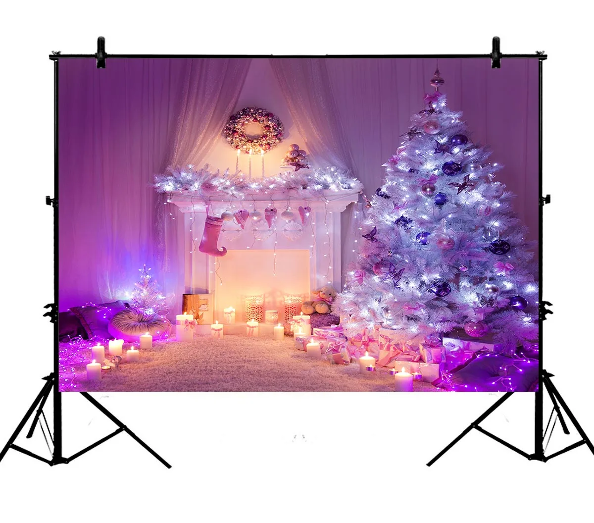 

5x7ft Purple Christmas Dearmlike Tree Lace Curtain Polyester Photo Background Portrait Backdrop
