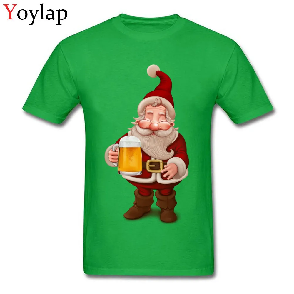 New Fashion Custom Short Sleeve Tops T Shirt Santa Claus Beer Fall Round Neck 100% Cotton Men's T-shirts Custom Clothing Shirt green