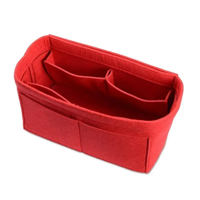 Органайзер для макияжа, сумка-вкладыш для сумки, фетровая сумка на молнии, внутренний кошелек для путешествий, подходящая косметичка, подходящая для различных брендовых сумок - Цвет: Красный