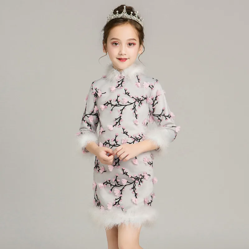 2018 Autumn Winter New Thick Children Girls Cheongsam Chinese Style Stand-Collar Dress Kids Baby Retro National Wind Qipao Dress 2018 Autumn Winter New Thick Children Girls Cheongsam Chinese Style Stand-Collar Dress Kids Baby Retro National Wind Qipao Dress