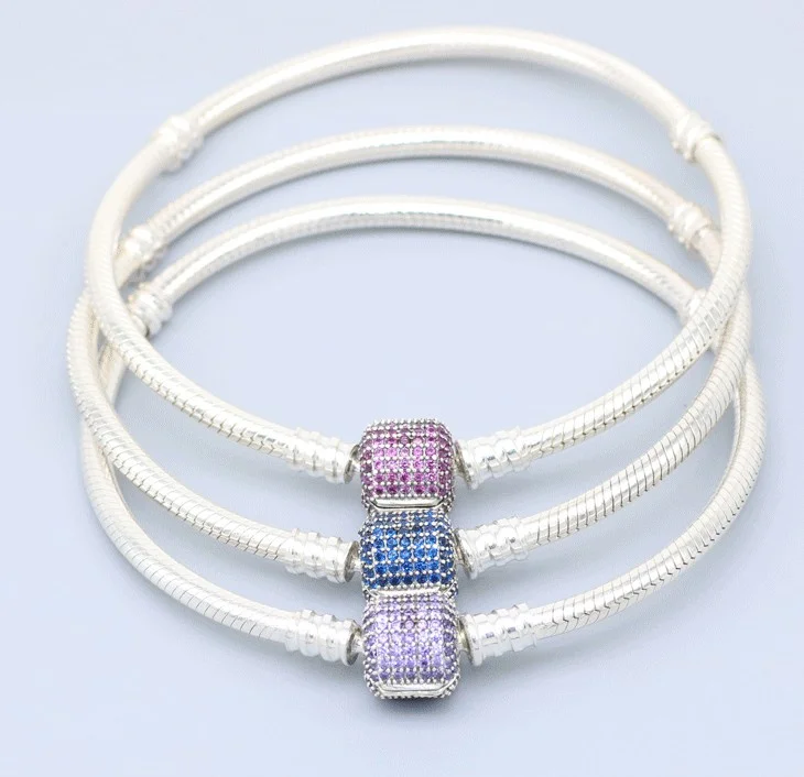 

2018 Authentic 925 Sterling Silver Sparkling Clear Zircon 3 colors Bracelet Charm Fit Original panqiou Bracelet Bead DIY Jewelry