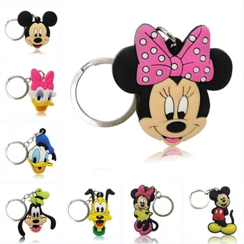 

40pcs/lot Mickey Minnie Cartoon PVC Soft Charms +Keychain Keyrings Kids Gift Party Favors Key Covers Bag Straps Pendants Jewelry
