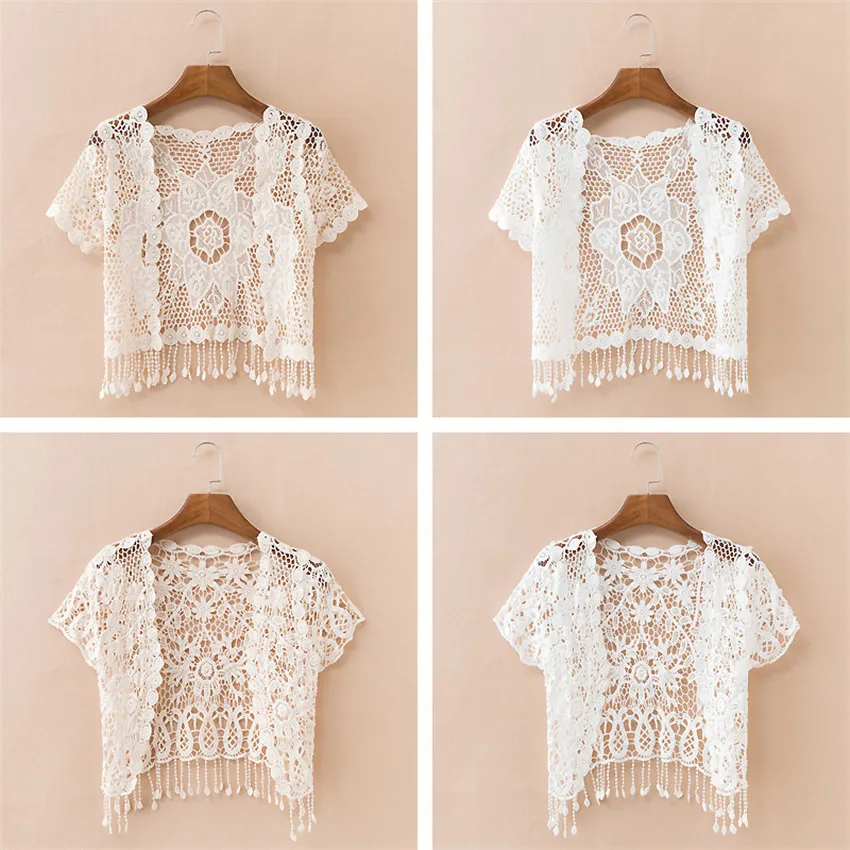 

2019 New Fashion Summer Elegant Women Hollow Out Shawl Capes Lady White Kintted Wraps Lace Wrap Bolero Accessories Coat Tops 734