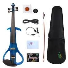 Yinfente синяя электрическая Тихая скрипка 4/4 деревянный корпус ручной работы сладкий тон Бесплатный чехол+ бант+ кабель# EV3