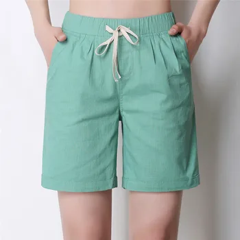

Summer Shorts Women High Waist Shorts Femme Linen Shorts Casual Loose With Belt Short Pockets Womens Elastic Waist Plus Size 4XL