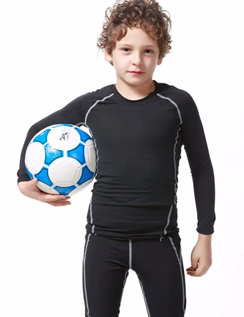 Новая молодежная дети длинные сжатия подножка Штаны Майки Спортивная одежда для детей Футбол Training рубашки узкие обтягивающие леггинсы