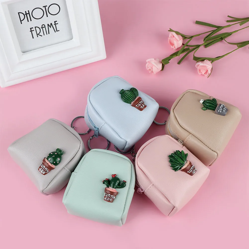 

Pu Leather Coin Purses Women Small Wallet Cactus Print Ladies Change Purse Child Girl Mini Zipper Pouch Key Holder Coin Bag