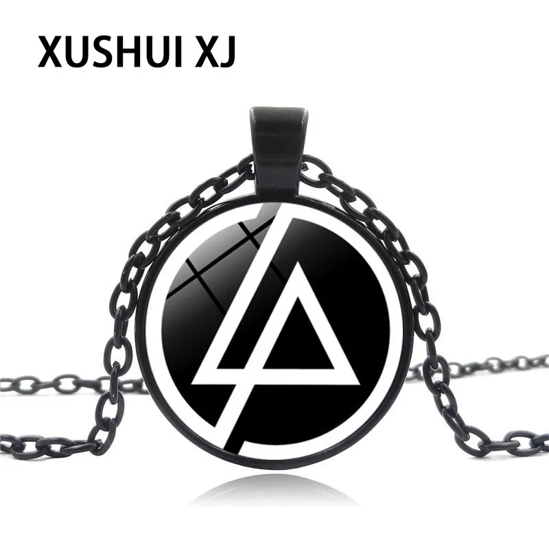 

XUSHUI XJ Linkin Park Logo Glass Dome Pendant Necklace Linkin Park Jewelry Black Chain Necklace Men Women Gift