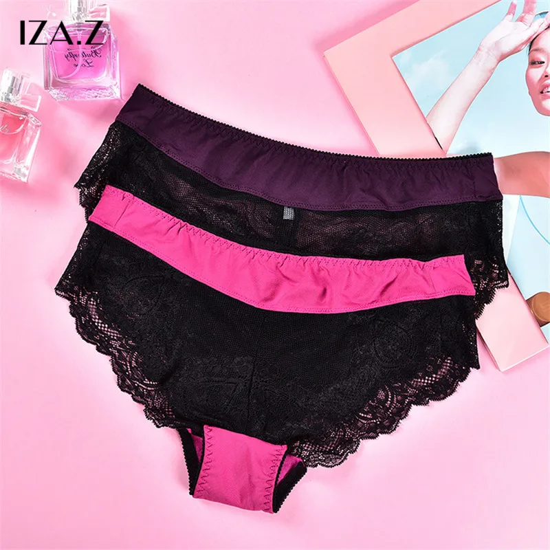 IZA.Z Women Combination Panties 4PCS Mid-Rise Red Purple Fashion Sexy Underwear Transparent Lace Female CZ0711 |