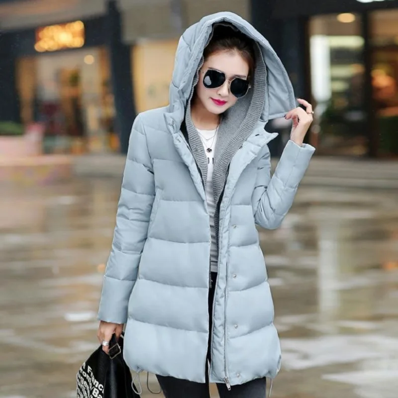 

kc11 2019 cape down jacket women's medium and long knitting cap loose thickened maternity coat