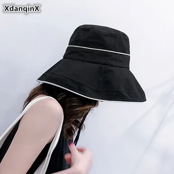 

XdanqinX Foldable Summer Adult Women's Sunhat Fashion Bucket Hats Elegant Sunscreen Beach Hat For Women Large Visor Female Cap