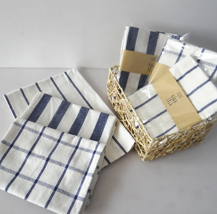 Mediterranean blue plaid tea towels and cloth napkins seriescloth