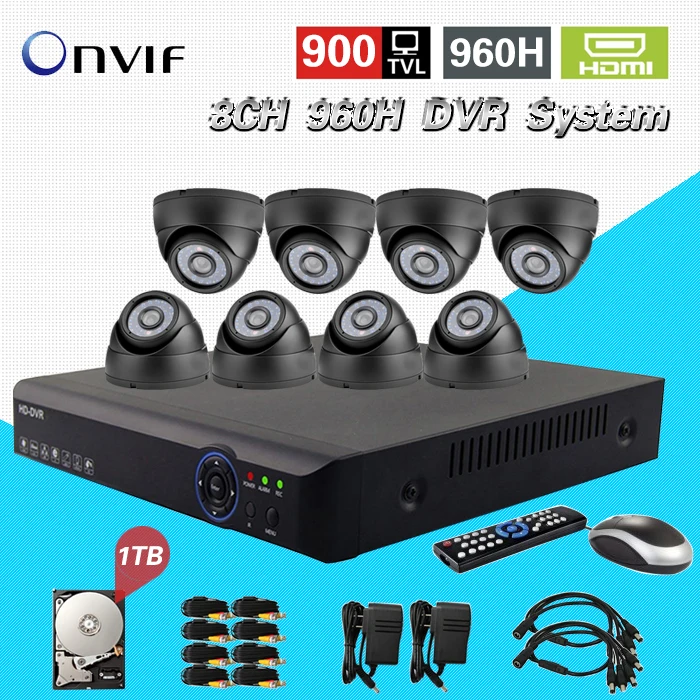 CCTV 8ch Системы AHD-l комплект видеонаблюдения 8-канальный 960 H DVR 900tvl ИК-камера Kit 1 ТБ HDD HDMI 1080 P HVR IP-камера