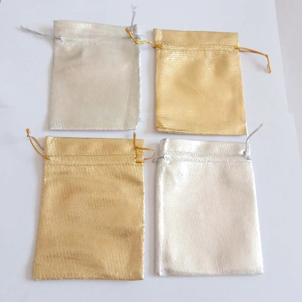 10pcs Silver Gold Foil Organza Bag Drawstring Bag Jewelry Bags Fabric Pouch Gift Bags Wedding/Party/Christmas Packaging Display