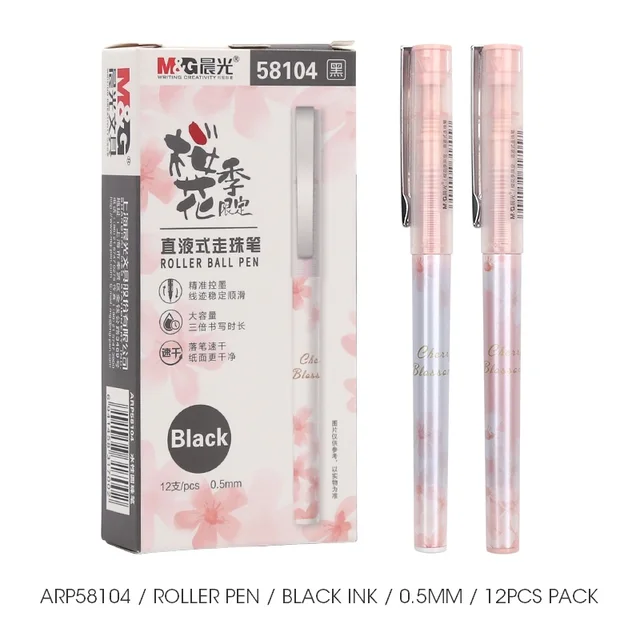 M&G Sakura Pink Cute Kawaii Gel Pen Set Black Gel Ink Pens 0.5mm 0.38mm Retractable for school supplies gelpen stationery roller 12 Pcs Rollerl Pen