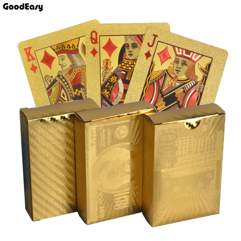 

24K Plated Euro US dollars Style Waterproof Plastic Playing Cards Gold Foil Poker PVC Magic Card Table Games Casino Accessories
