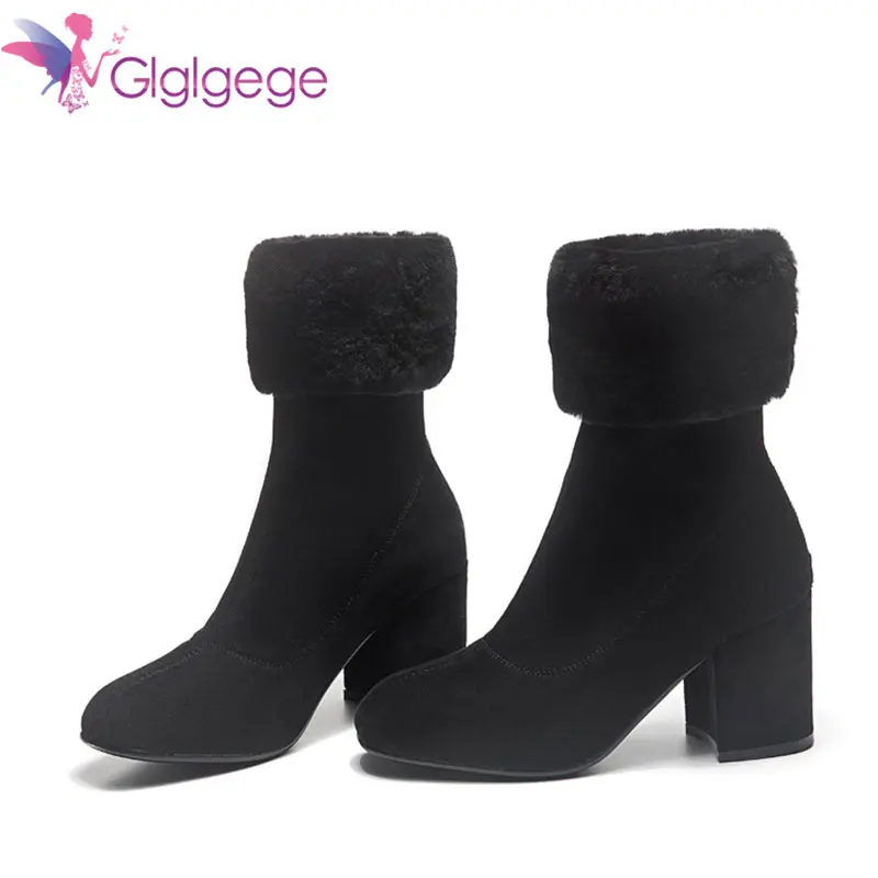 

Glglgege 2018 Winter Plus Velvet Zipper Thick With Ankle Boots Female High-Heeled Warm Boots Fashion Boots Gift For Christmas