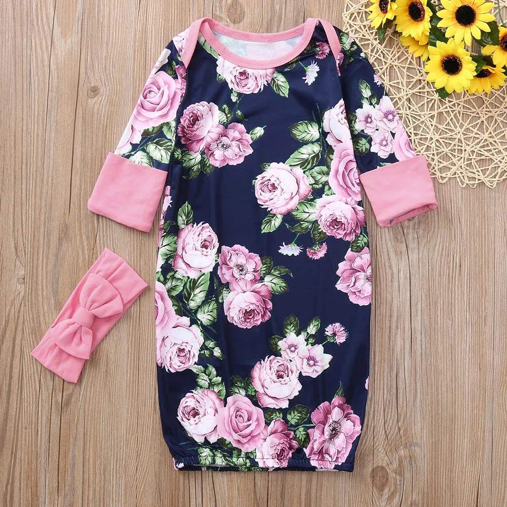 

MUQGEW Hot Sale Newborn Baby Girls Long Sleeves Flowers Print Sleeping Bag +Headband Suit Sets Dropship Newborn Baby Clothes
