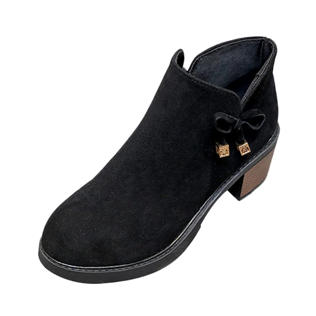 

SAGACE Women's Shoes Retro Shoes Side Zipper High Heels Bow Ankle Boots Ladies Short Booties Classic Female winter Warm 2019