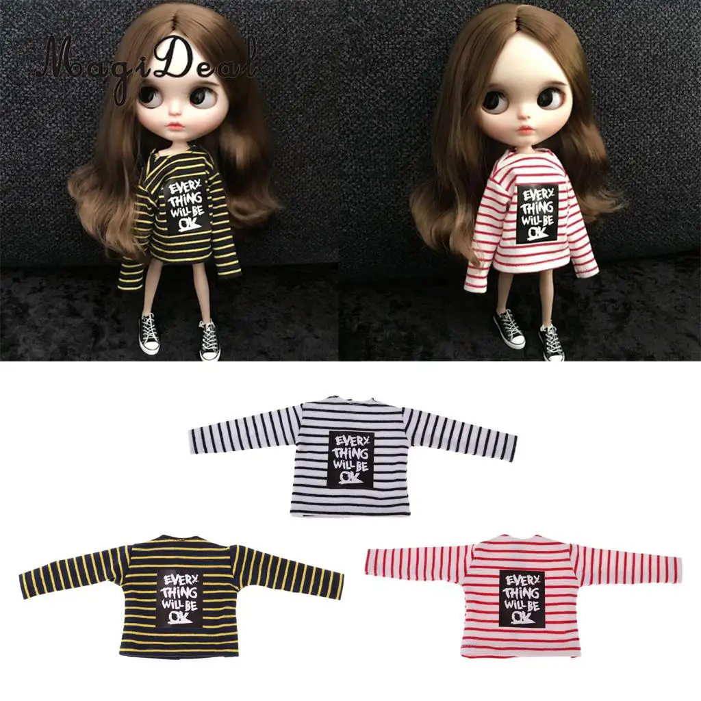 1/6 Doll Long Sleeved T-shirt Striped Tops for Blythe Costume Garment Accessory Girls Pretend Play Toy Gift