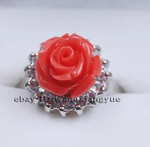 

shipping> --Charming!Fashion Hand Carved Pink Coral Flower Ring