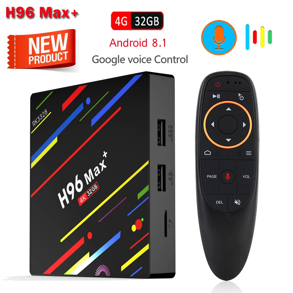 H96 Max Plus Android 8,1 ТВ приставка 4 ГБ 32 ГБ RK3328 четырехъядерный Голосовое управление приставка 2,4G Wifi USB 3,0 4K VP9 H.265 медиаплеер