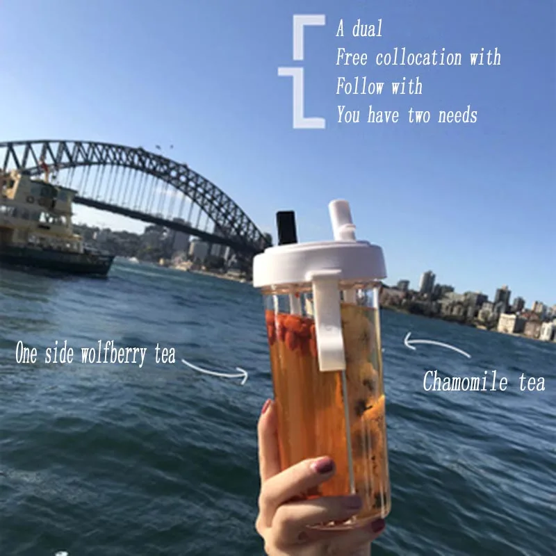

A Cup Of Double Drink Dual-Use Net Red Creative Personality Trend Girl Heart Adult Child Fashion Separate Straw Water Cup