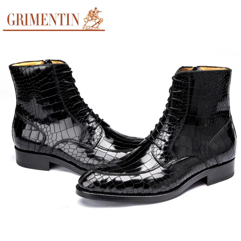 Couro Mens Grimentin Vestido Homens Crocodile Handmade Dos Ankle De Personalizado Luxo O G17 Black Para Marca brown Sapatas Boots Casamento Genuíno Moda 60r0qIA