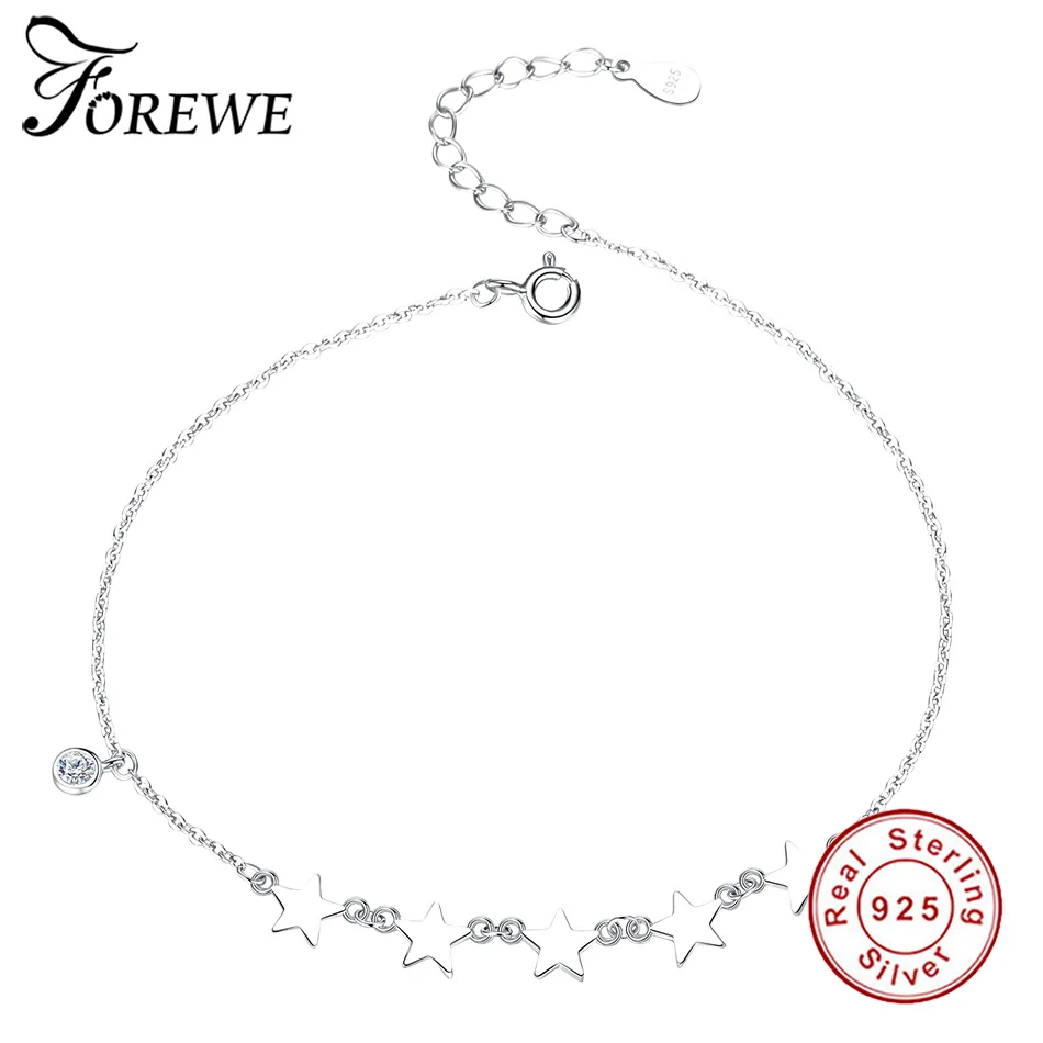 

FOREWE Sterling Silver Female Anklets Barefoot Crochet Sandals Foot Jewelry New Anklets On Foot Bracelets For Women Leg Chain
