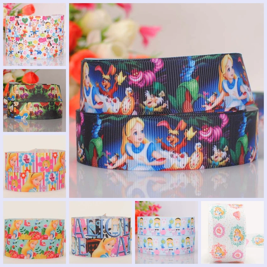 7/8 &quot(22 мм) Красивая Алиса принцесса Печать grosgrain лента бесплатная доставка|printed