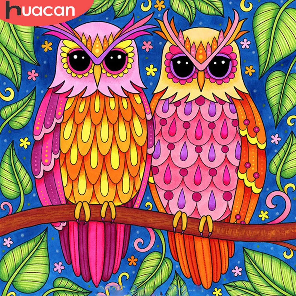 

HUACAN 5D Diamond Painting Owl Diamond Embroidery Full Set Animal Diamond Mosaic Square/Round Rhinestones Pictures