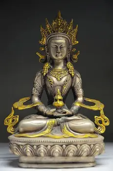 

COLLECTIBLE CHINESE SILVER GILT HANDWORK CARVED TIBETAN BUDDHISM STATUE