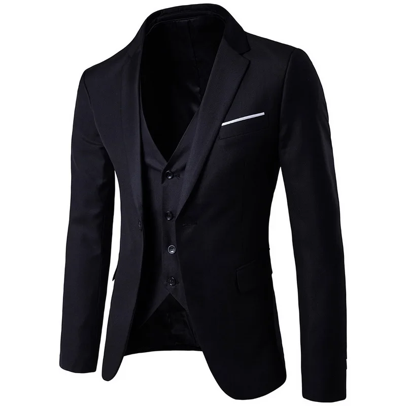 NIBESSER, мужские одноцветные классические Пиджаки, комплект из 3 предметов, мужской деловой блейзер+ жилет+ брюки, комплекты, весенне-осенний Тонкий Свадебный комплект