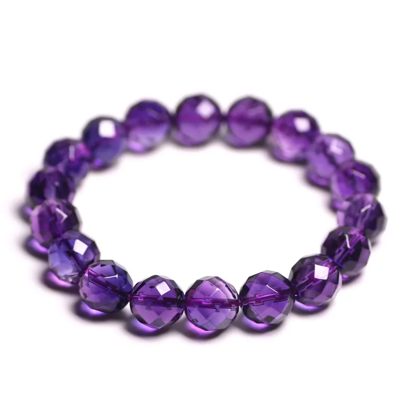 Натуральные камни бразильский аметист браслет 64 грань Фиолетовый Кристалл кварц круглый шарик для мужчин и женщин браслет целебная энергия подарок ювелирные изделия