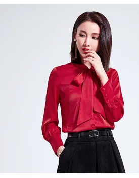 

Chiffon Women Blouse And Tops Solid Bow Elegant Office Ladies Blouses Long Sleeve Button Kimono Cardigan camisa mujer F042