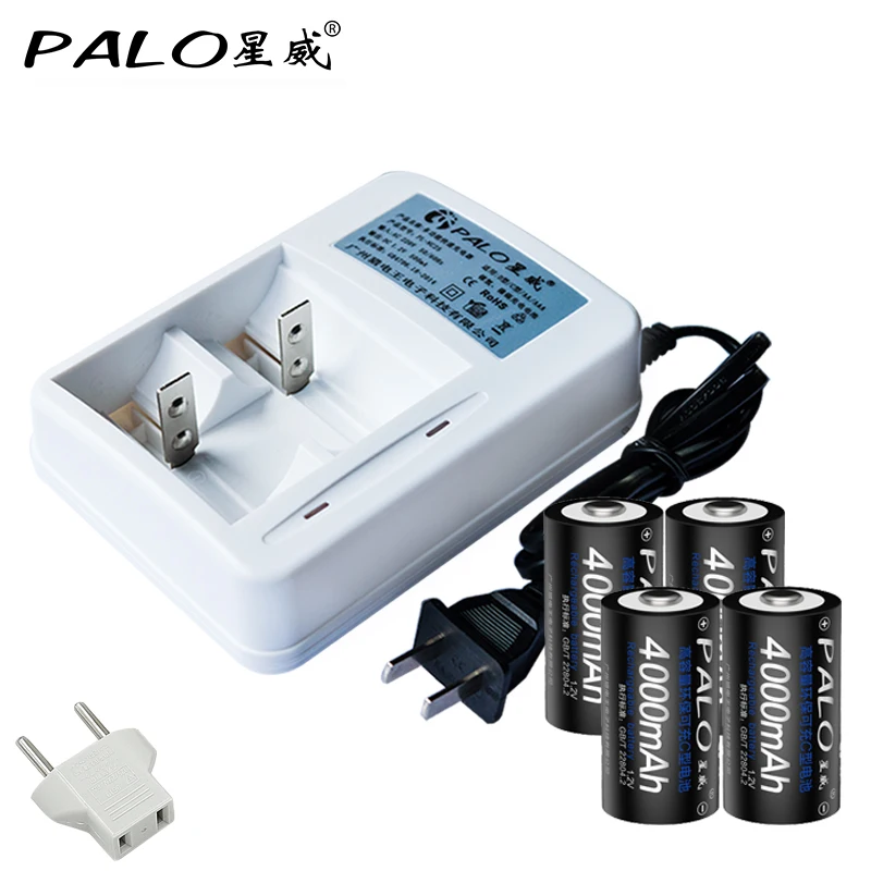 

PALO Original NC25 Charger LED Smart Battery Charger For AA AAA C D batteries With 4Pcs 4000mah NIMH NICD Rechargeble Batteries