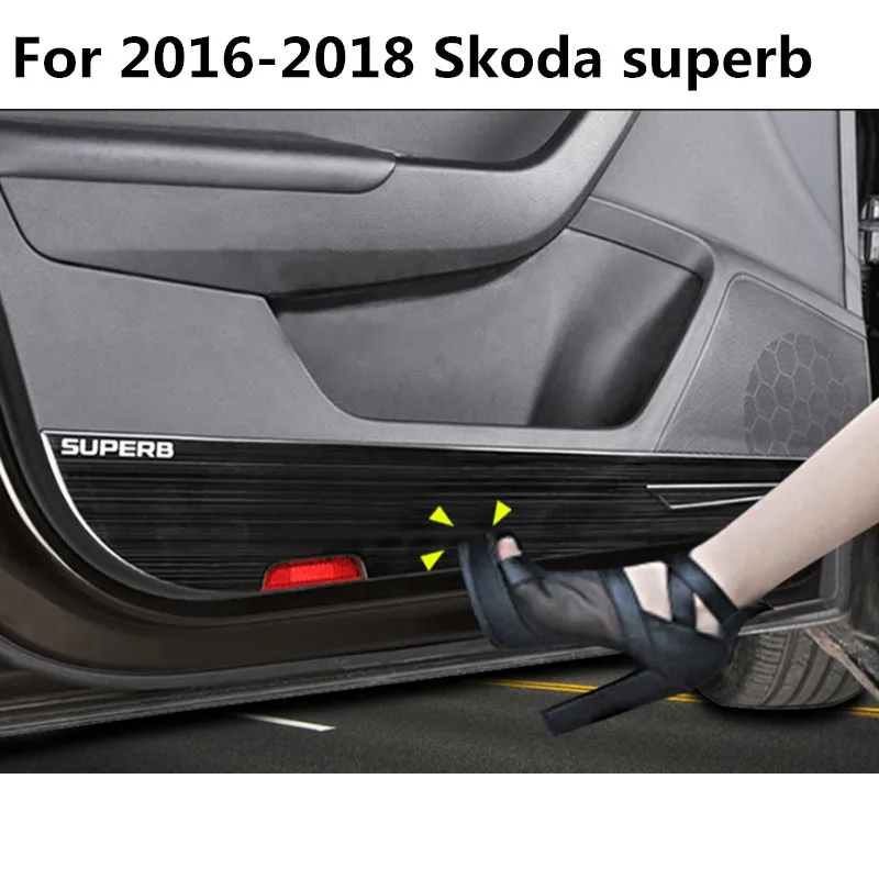 Для- Skoda superb, нержавеющая сталь, 4 шт., декоративная дверная анти-ударная панель, декоративная Автомобильная наклейка, аксессуары