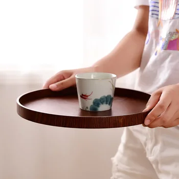 

High quality Round wood plates dishes Food Fruit Tea Handmade Cake Dinner wooden Plate For Sushi Dessert Snack Serving Tray