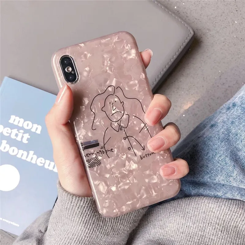 

Cute graffiti line girl phone case For iphone X XS MAX XR 6 6s 7 8plus protective cover Fritillaria TPU soft shell back cover