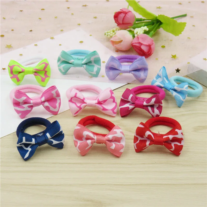 

2PCS/LOT Ripple Small Ribbon Bow Elastic Hair Bands For Girls Handmade Clip Child Hair Ring Scrunchy Hair Accessories For Kid