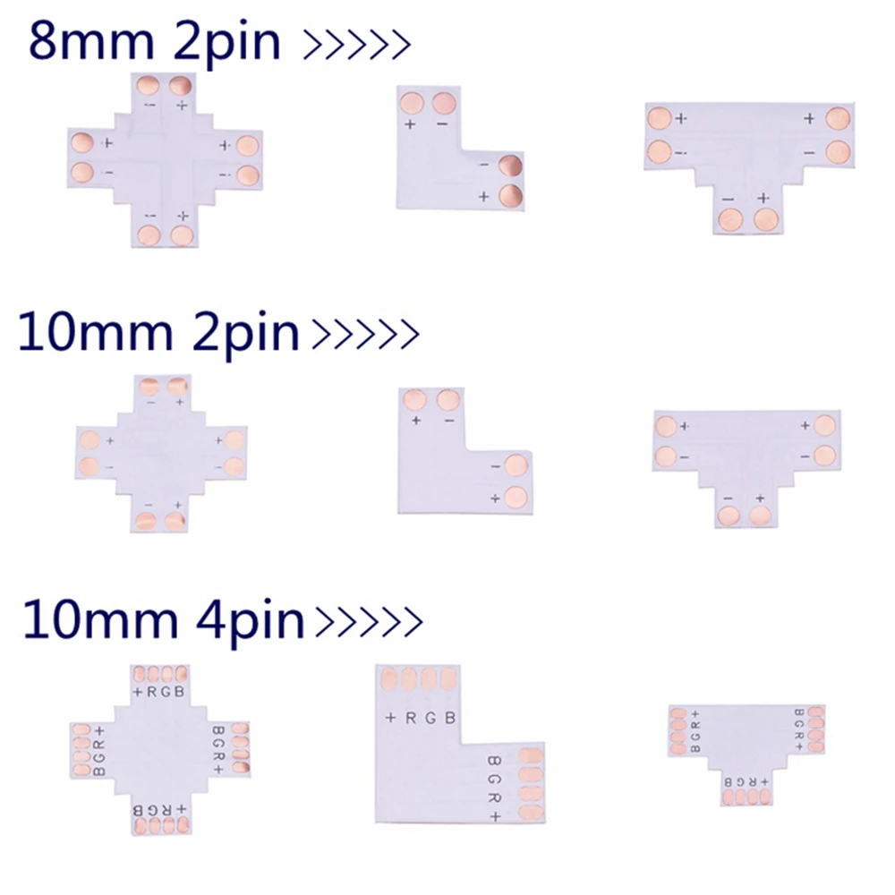 10//12mm 2//4//5 Pin Straight L T Clip Connector for SMD 3528 5050 LED Strip Light