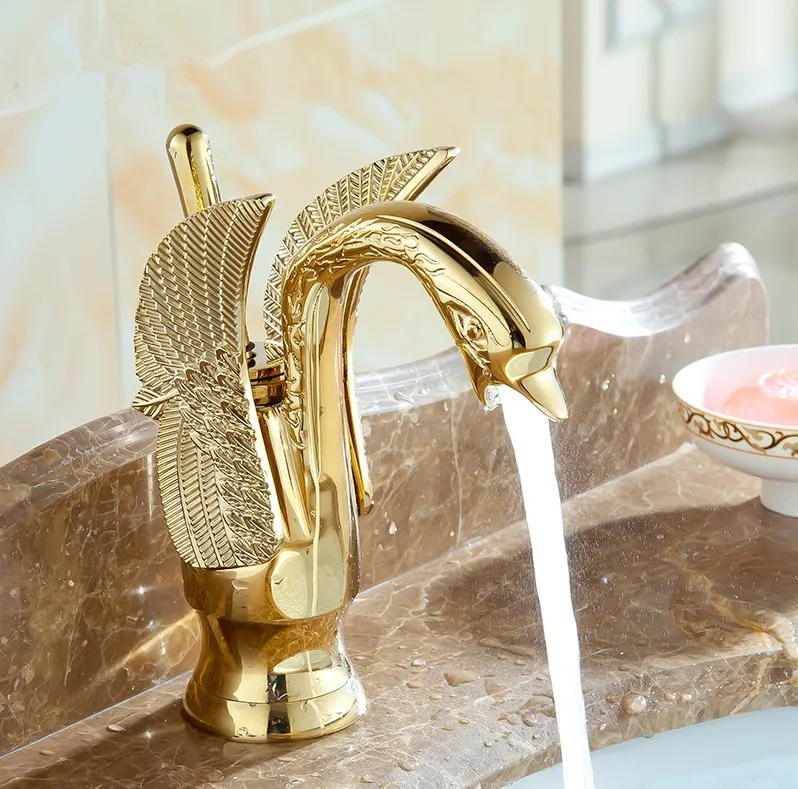 Luxury Gold plated Swan model wash basin faucet / Fashion Bathroom Hot