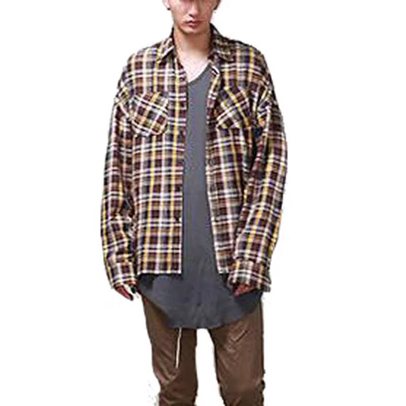 Fashion Hi Street Mens Casual font b Tartan b font Shirts Long Sleeve Streetwear Plaid Shirt