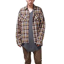 Fashion Hi-Street Mens Casual Tartan Shirts Long Sleeve Streetwear Plaid Shirt For Man Side Zipper Camisas Masculina Q2374